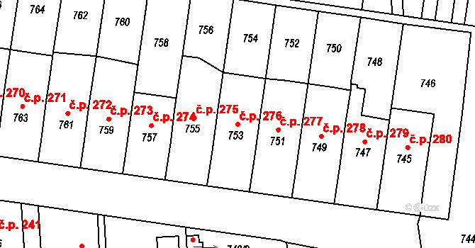 Jestřebí 276, Rájec-Jestřebí na parcele st. 753 v KÚ Jestřebí, Katastrální mapa