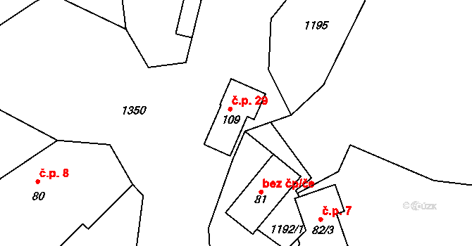 Chotětice 29, Sedlec-Prčice na parcele st. 109 v KÚ Divišovice, Katastrální mapa