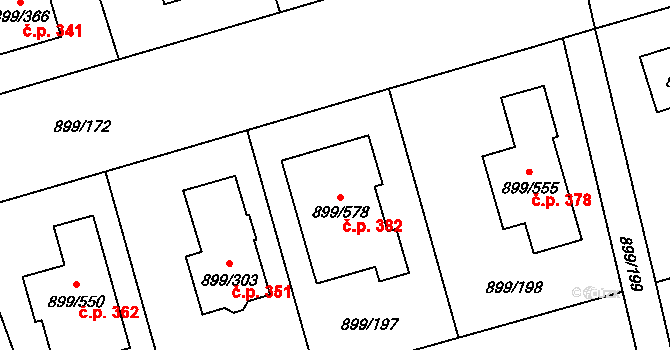 Skorotice 382, Ústí nad Labem na parcele st. 899/578 v KÚ Skorotice u Ústí nad Labem, Katastrální mapa