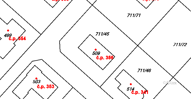 Lipovec 356 na parcele st. 509 v KÚ Lipovec u Blanska, Katastrální mapa