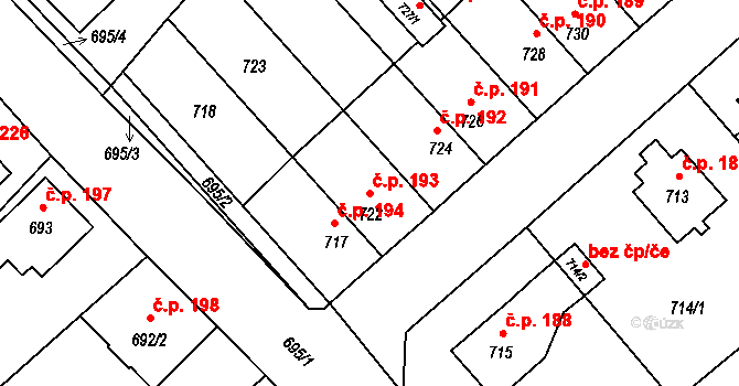 Zábřeh 193 na parcele st. 722 v KÚ Zábřeh na Moravě, Katastrální mapa