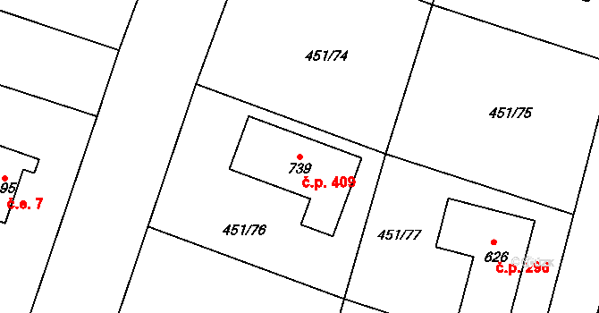 Horoušánky 409, Horoušany na parcele st. 739 v KÚ Horoušany, Katastrální mapa
