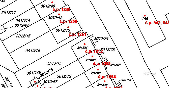 Kopřivnice 1252 na parcele st. 3012/44 v KÚ Kopřivnice, Katastrální mapa