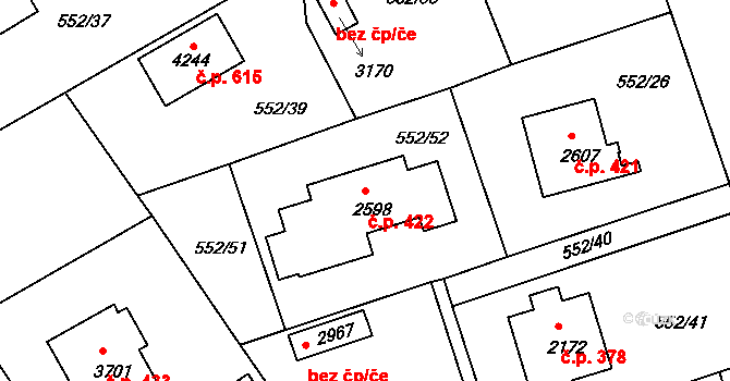 Horní Brána 422, Český Krumlov na parcele st. 2598 v KÚ Český Krumlov, Katastrální mapa