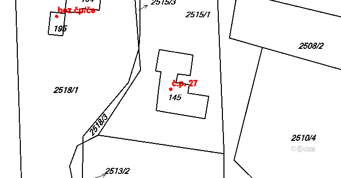 Zvíkov 27 na parcele st. 145 v KÚ Chodeč-Zvíkov, Katastrální mapa