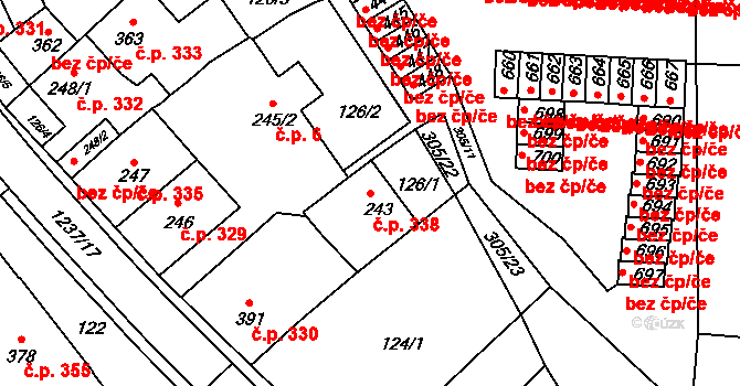 Vlachovo Březí 338 na parcele st. 243 v KÚ Vlachovo Březí, Katastrální mapa