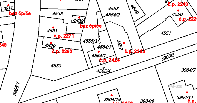 Kladno 3424 na parcele st. 4554/1 v KÚ Kladno, Katastrální mapa