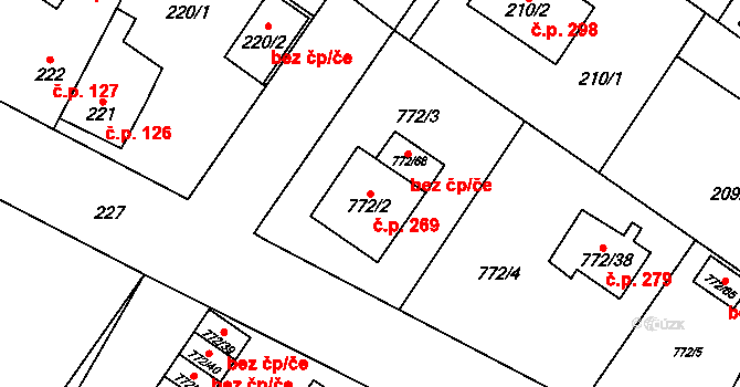 Senec 269, Zruč-Senec na parcele st. 772/2 v KÚ Senec u Plzně, Katastrální mapa
