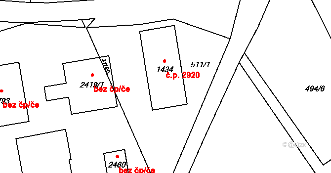 Žatec 2920 na parcele st. 1434 v KÚ Žatec, Katastrální mapa