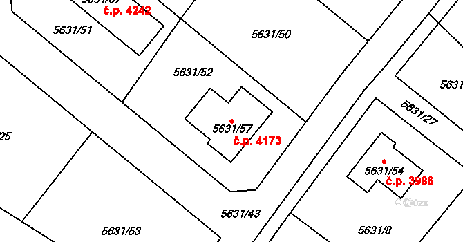Mělník 4173 na parcele st. 5631/57 v KÚ Mělník, Katastrální mapa