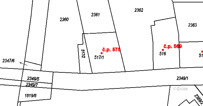 Golčův Jeníkov 575 na parcele st. 517/1 v KÚ Golčův Jeníkov, Katastrální mapa