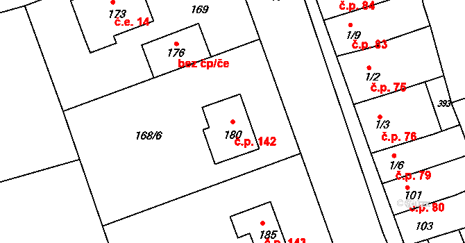 Štětovice 142, Vrbátky na parcele st. 180 v KÚ Štětovice, Katastrální mapa