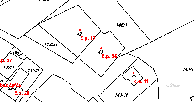 Chuchel 25, Jeřišno na parcele st. 43 v KÚ Chuchel, Katastrální mapa