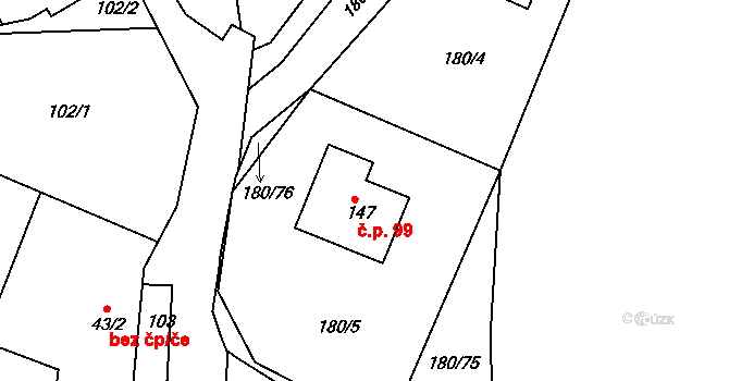 Vepříkov 99 na parcele st. 147 v KÚ Vepříkov, Katastrální mapa