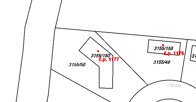 Valtice 1177 na parcele st. 3155/150 v KÚ Valtice, Katastrální mapa