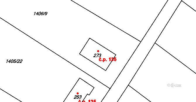 Malhotice 135 na parcele st. 273 v KÚ Malhotice, Katastrální mapa