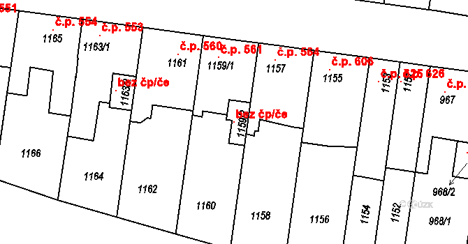 Kladno 96403501 na parcele st. 1159/2 v KÚ Motyčín, Katastrální mapa