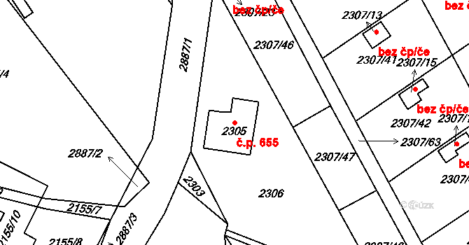 Dobruška 655 na parcele st. 2305 v KÚ Dobruška, Katastrální mapa