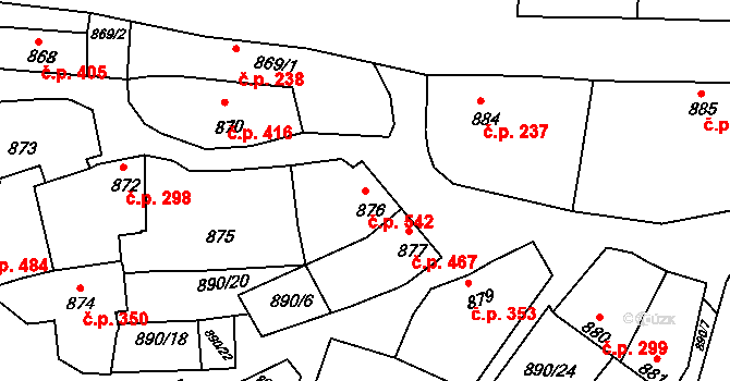 Klobouky u Brna 542 na parcele st. 876 v KÚ Klobouky u Brna, Katastrální mapa