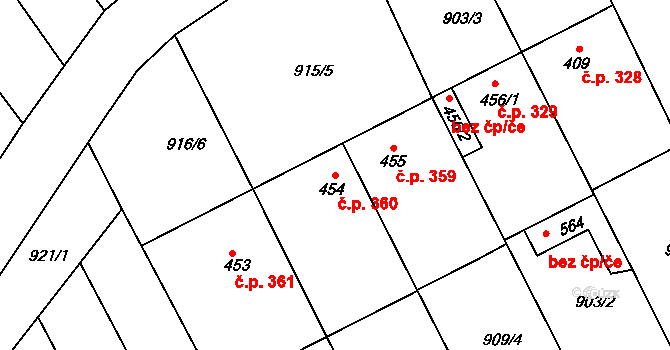 Křepice 360 na parcele st. 454 v KÚ Křepice u Hustopečí, Katastrální mapa