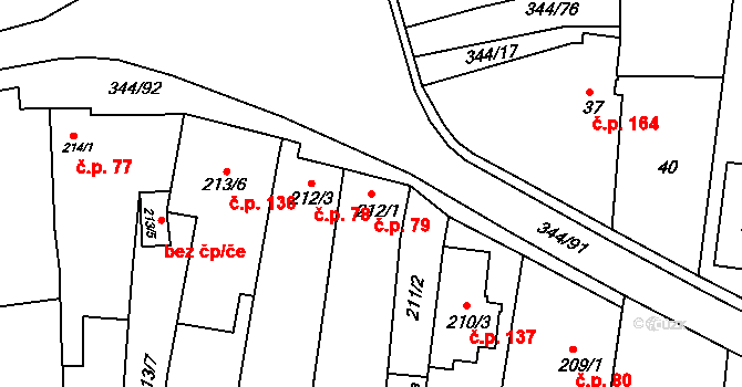 Milovice 79 na parcele st. 212/1 v KÚ Milovice u Mikulova, Katastrální mapa