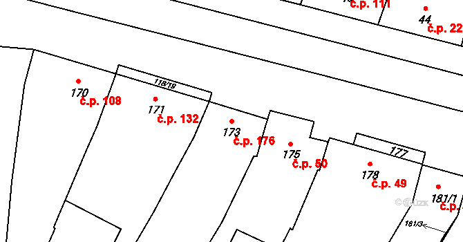 Moravský Žižkov 176 na parcele st. 173 v KÚ Moravský Žižkov, Katastrální mapa