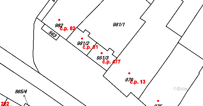 Moravský Žižkov 477 na parcele st. 981/3 v KÚ Moravský Žižkov, Katastrální mapa