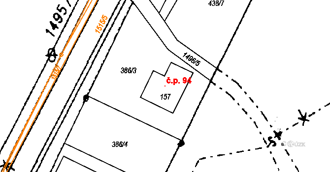 Vrcov 94, Borovany na parcele st. 157 v KÚ Vrcov, Katastrální mapa