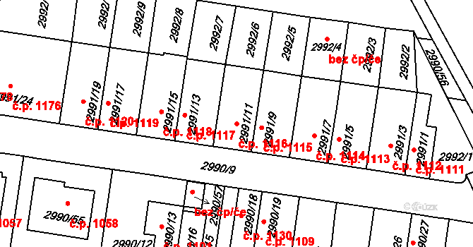 Holešov 1116 na parcele st. 2991/11 v KÚ Holešov, Katastrální mapa