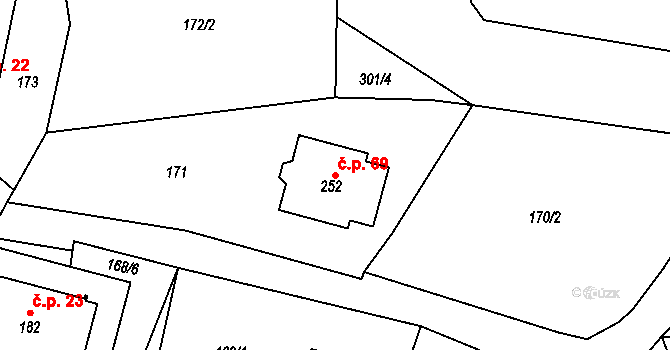 Boubská 69, Vimperk na parcele st. 252 v KÚ Boubská, Katastrální mapa