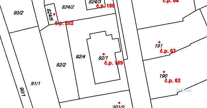 Přerov VIII-Henčlov 159, Přerov na parcele st. 92/1 v KÚ Henčlov, Katastrální mapa