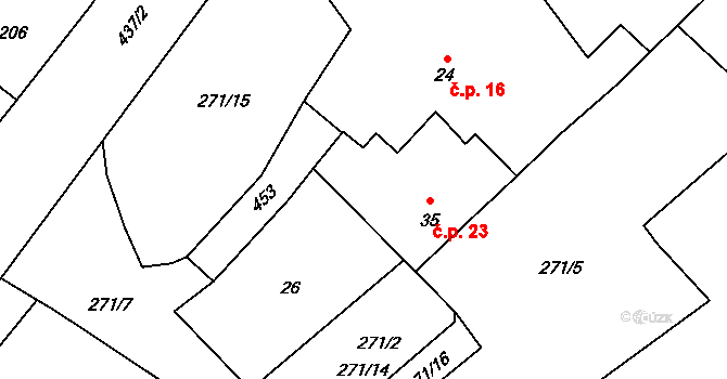 Předbořice 23, Černíny na parcele st. 35 v KÚ Předbořice, Katastrální mapa