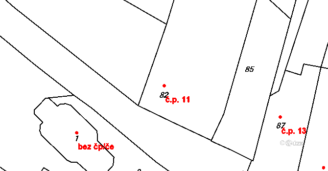 Malešov 11 na parcele st. 82 v KÚ Malešov, Katastrální mapa