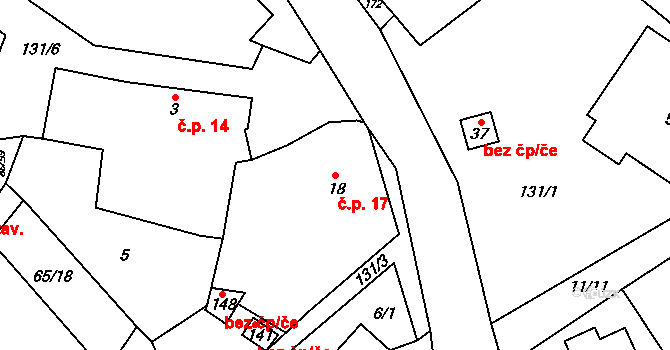 Chmeliště 17, Vavřinec na parcele st. 18 v KÚ Chmeliště, Katastrální mapa