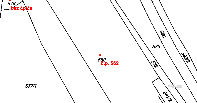 Velké Hamry 562 na parcele st. 580 v KÚ Bohdalovice, Katastrální mapa