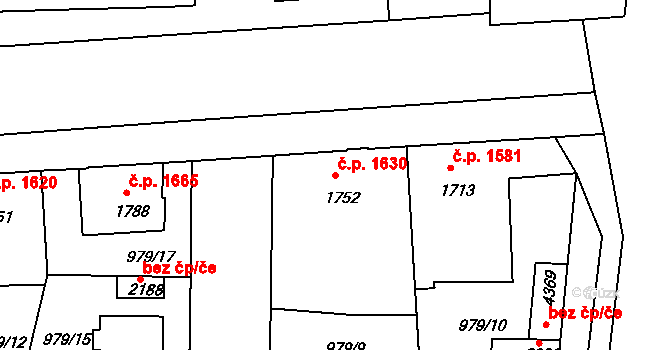 Nymburk 1630 na parcele st. 1752 v KÚ Nymburk, Katastrální mapa