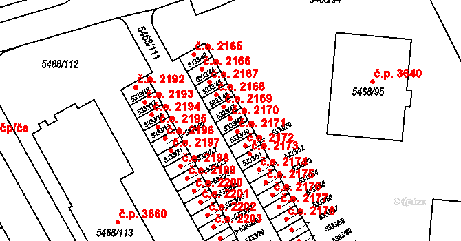 Jihlava 2170 na parcele st. 5333/48 v KÚ Jihlava, Katastrální mapa