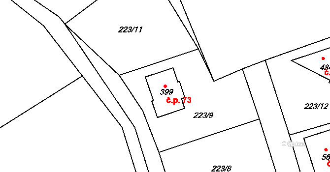 Chotouň 73, Pohoří na parcele st. 399 v KÚ Pohoří u Prahy, Katastrální mapa
