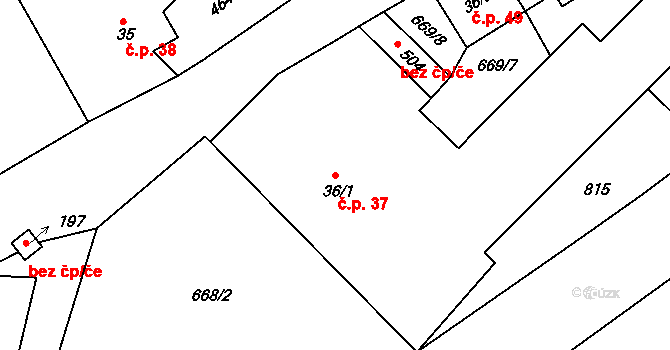 Bohutín 37 na parcele st. 36/1 v KÚ Bohutín, Katastrální mapa