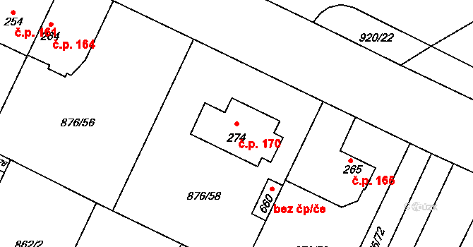 Velký Beranov 170 na parcele st. 274 v KÚ Velký Beranov, Katastrální mapa