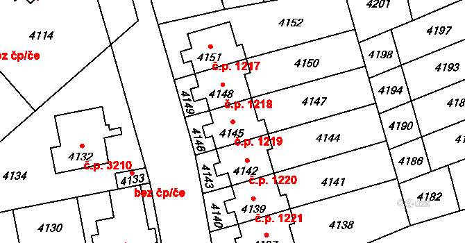 Kladno 1219 na parcele st. 4145 v KÚ Kladno, Katastrální mapa