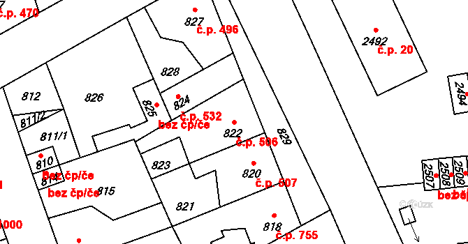 Kročehlavy 506, Kladno na parcele st. 822 v KÚ Kročehlavy, Katastrální mapa