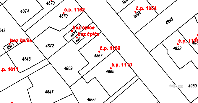 Kročehlavy 1109, Kladno na parcele st. 4867 v KÚ Kročehlavy, Katastrální mapa