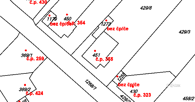 Hejnice 355 na parcele st. 451 v KÚ Hejnice, Katastrální mapa