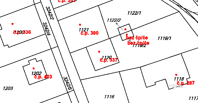 Planá nad Lužnicí 337 na parcele st. 1120 v KÚ Planá nad Lužnicí, Katastrální mapa