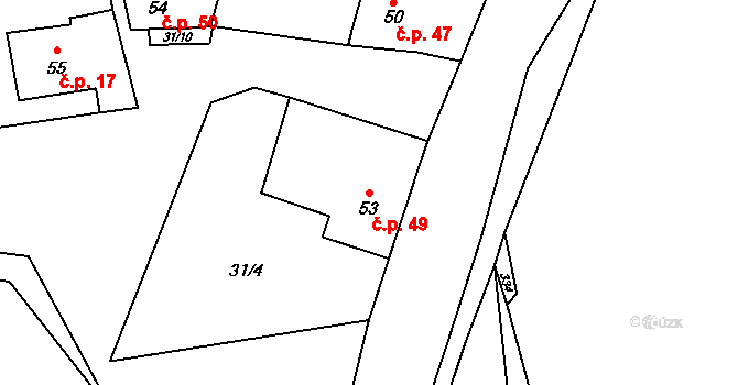 Čábuze 49, Vacov na parcele st. 53 v KÚ Čábuze, Katastrální mapa