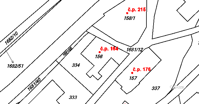 Třebovice 164 na parcele st. 156 v KÚ Třebovice, Katastrální mapa