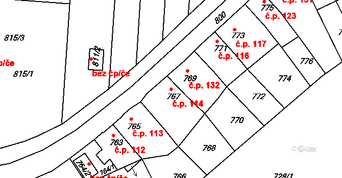 Miřetice u Klášterce nad Ohří 114, Klášterec nad Ohří na parcele st. 767 v KÚ Miřetice u Klášterce nad Ohří, Katastrální mapa