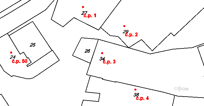 Lomy 3 na parcele st. 34 v KÚ Lomy u Jemnice, Katastrální mapa