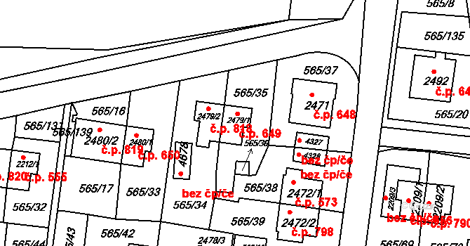 Borovina 649, Třebíč na parcele st. 2479/1 v KÚ Třebíč, Katastrální mapa
